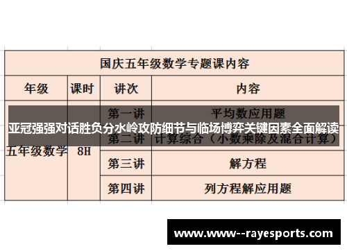 亚冠强强对话胜负分水岭攻防细节与临场博弈关键因素全面解读