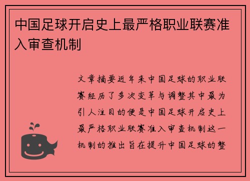 中国足球开启史上最严格职业联赛准入审查机制